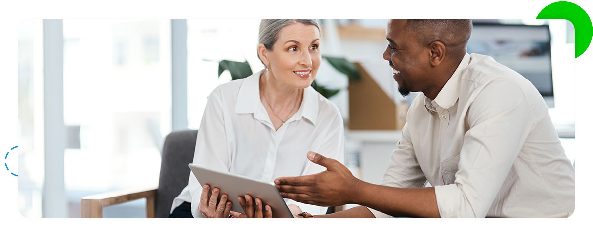 Patient and therapist using tablet